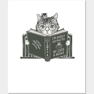 Easily Distracted By Cats And Books Cat And Book Lovers 2024 Posters and Art